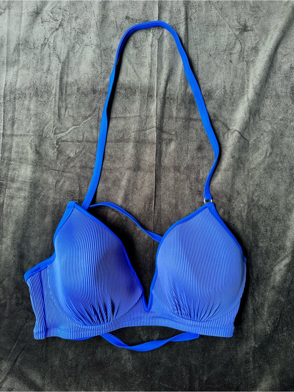 Shade & Shore Women's Size 36DD Sapphire Blue Ribbed Padded Swimsuit Bikini Top